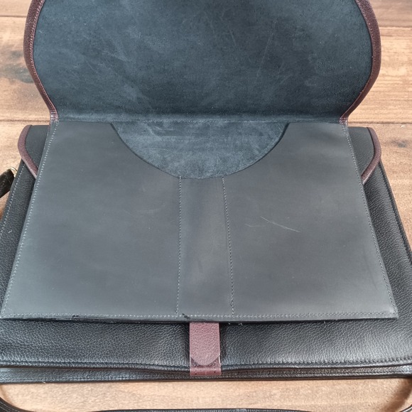 Vintage Tri-Color Leather Briefcase Messenger Bag Black Burgundy Gold Hardware - Picture 11 of 12